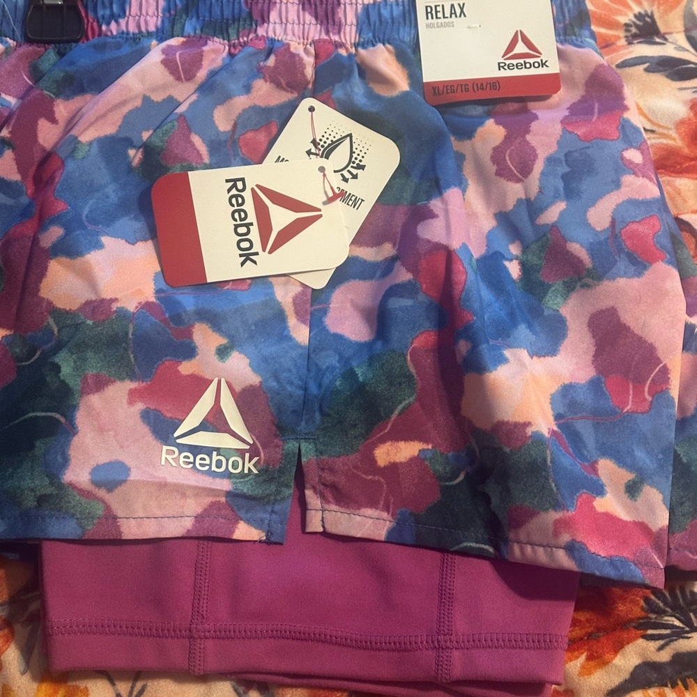 Reebok Floral Patterned Shorts with Pink Base